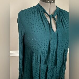 Anthropologie Maeve Teal Long Sleeve Midi Dress Small Boho Tiered V-Neck